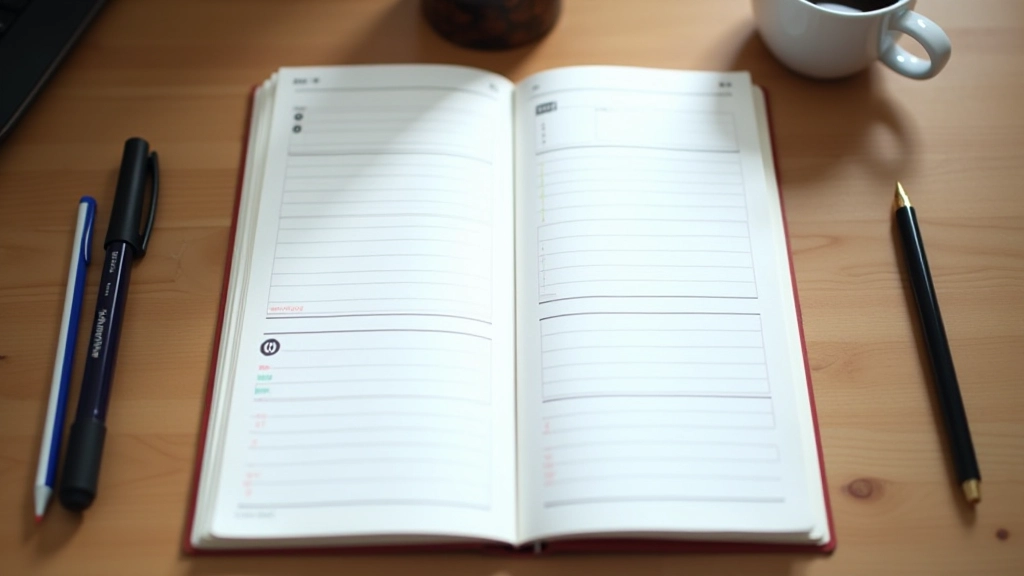 Notebook page with three-column roadmap showing skills, lifestyle balance, and accountability tracking